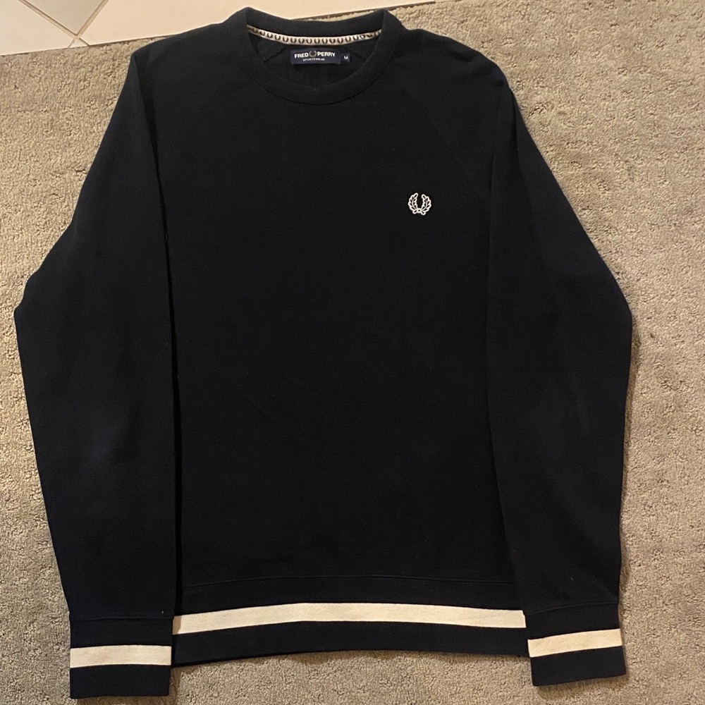 Fred Perry Navy Blue and Cream Crewneck Sweater